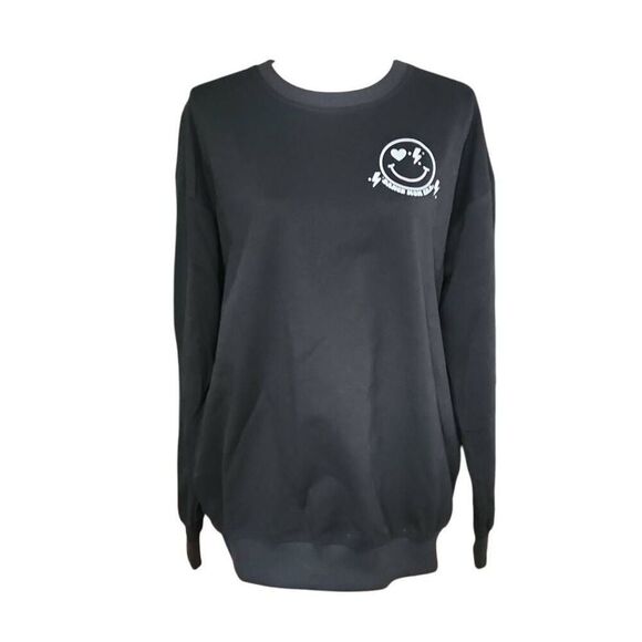 Women's Size Large Black White Dance Mom Era Long Sleeve Crew Neck Shirt - Picture 1 of 5